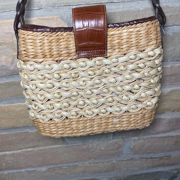 Brighton Straw shoulder purse, Brown and Tan Woven Women's Bag pre owned. - Picture 4 of 15